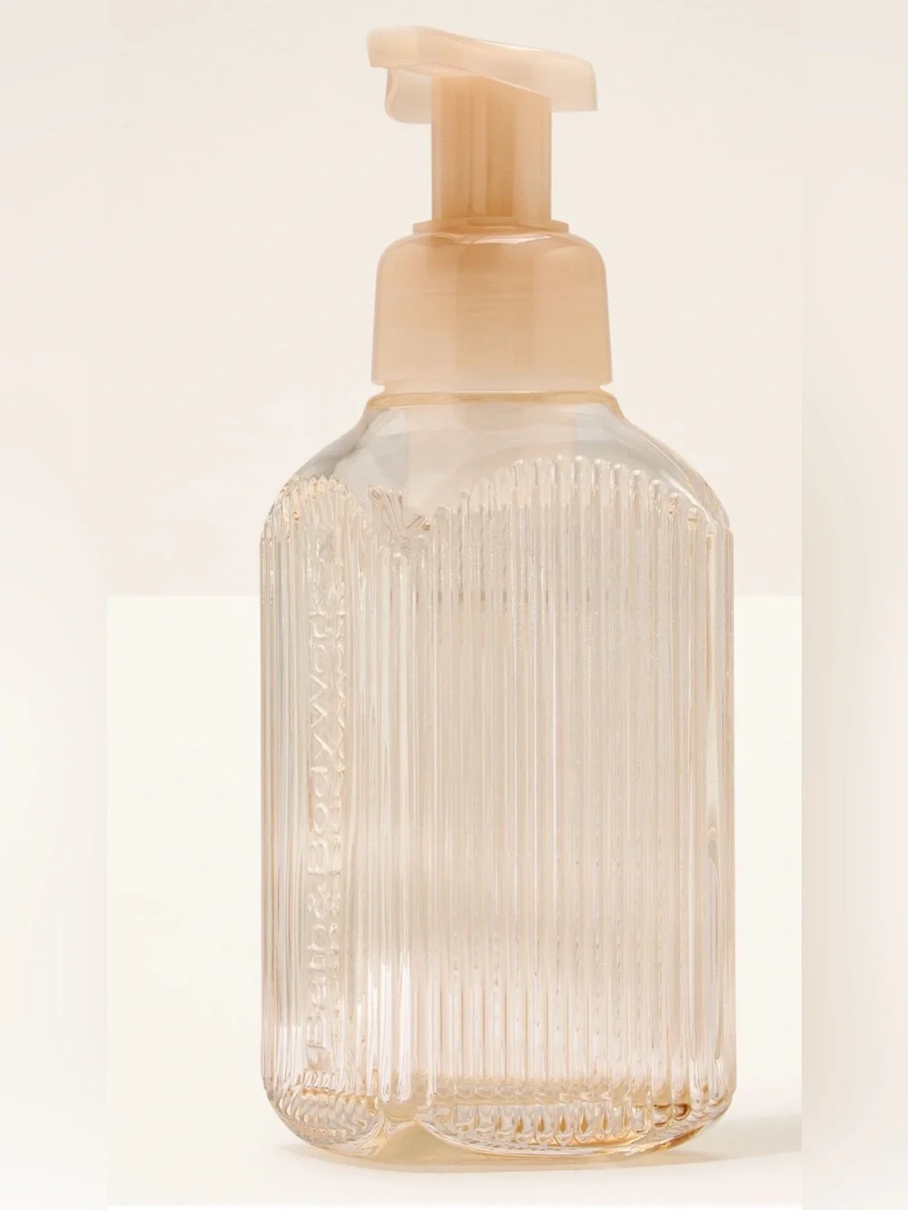 Bath & Body Works Cream Glass Vertical Lines Foam Soap Dispenser NWT